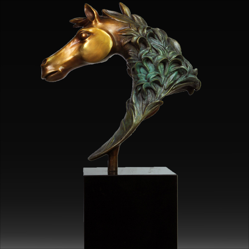 厂家定制纯铜马头雕塑摆件铸铜中式花马天堂艺术品家居办公室装饰