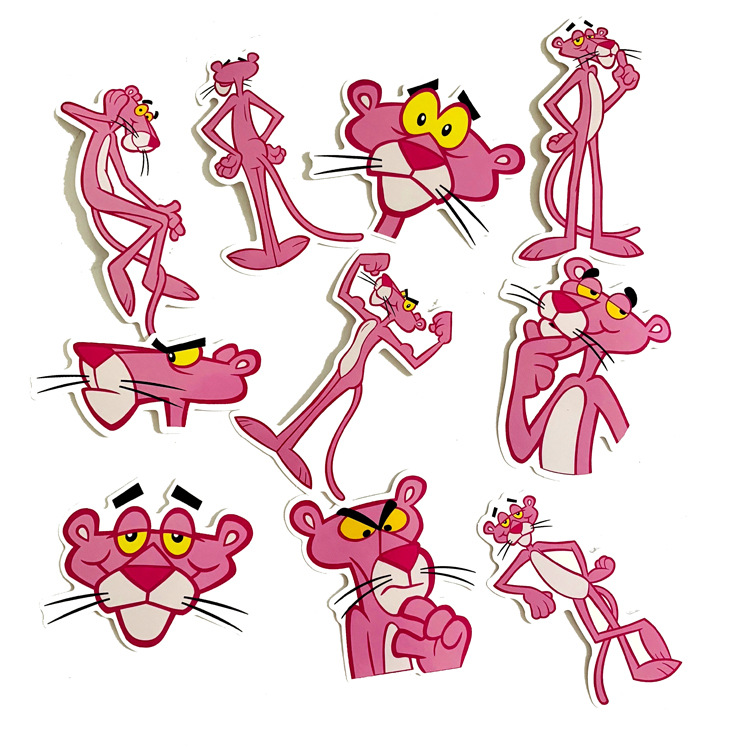 10张可爱网红粉红豹涂鸦贴拉杆箱吉他滑板冰箱电瓶车汽车防水贴