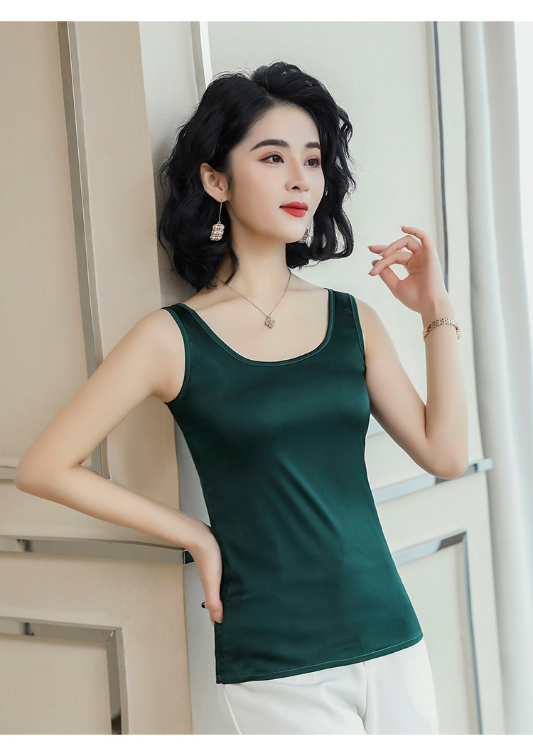 职业装内搭小吊带低胸性感修身放走光显瘦打底无袖缎面雪纺背心潮