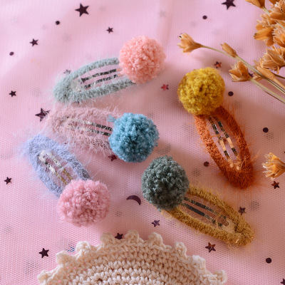 毛绒边夹毛球毛线彩色发夹少女简约发卡头饰碎发发卡后脑勺发饰