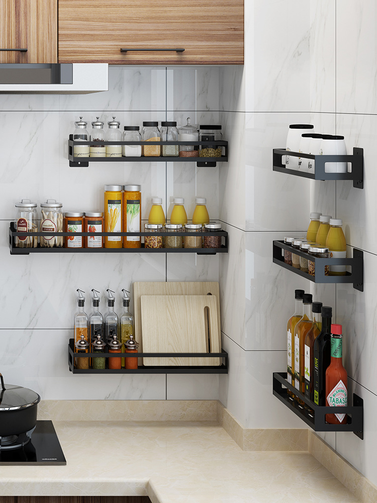 不锈钢厨房置物架盐糖调料作料架免打孔壁挂式油盐酱醋收纳架神器