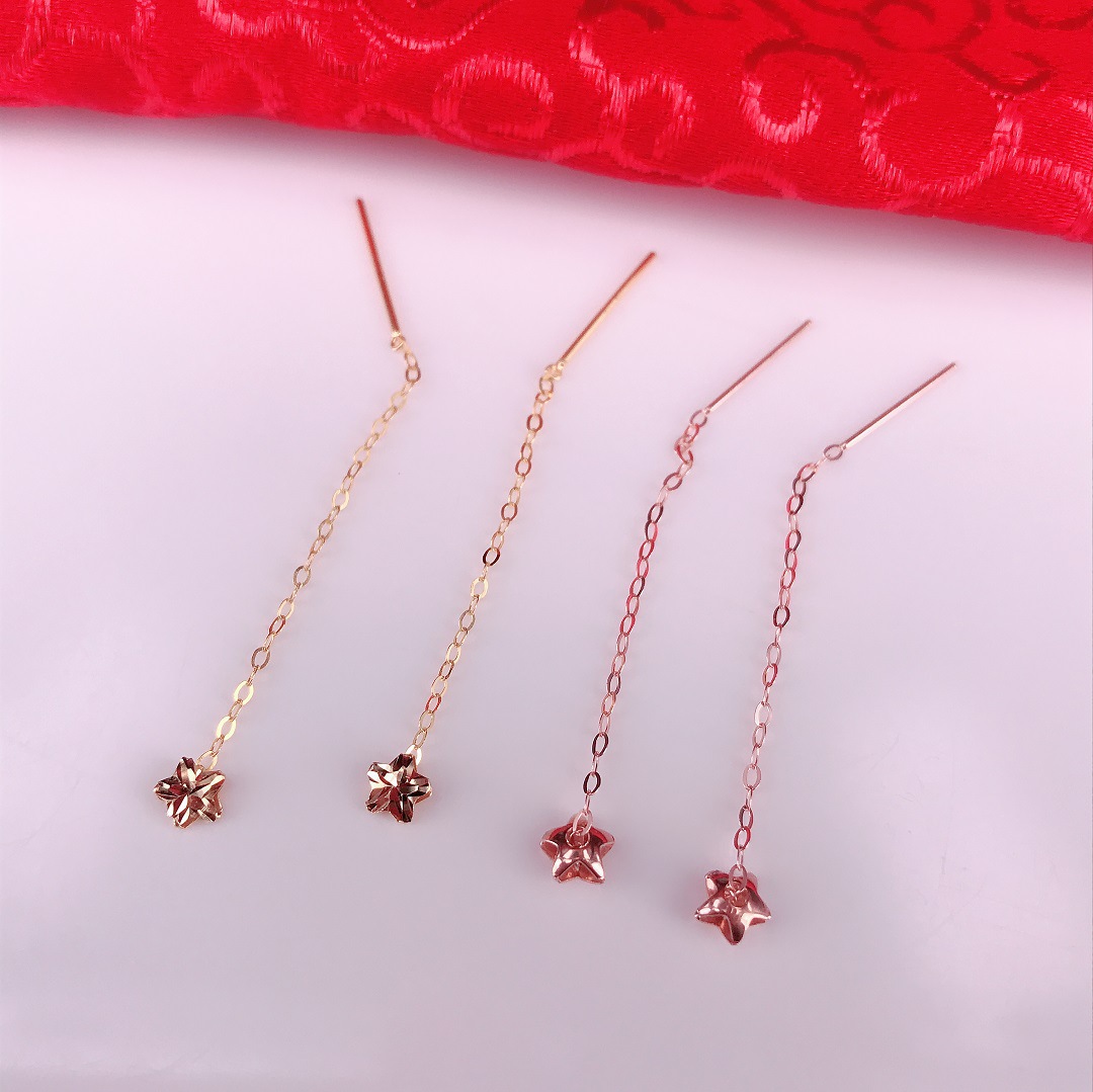 时尚黄金玫瑰金耳线18k金珠宝 紫金五角星 花朵星星女耳钉女耳饰