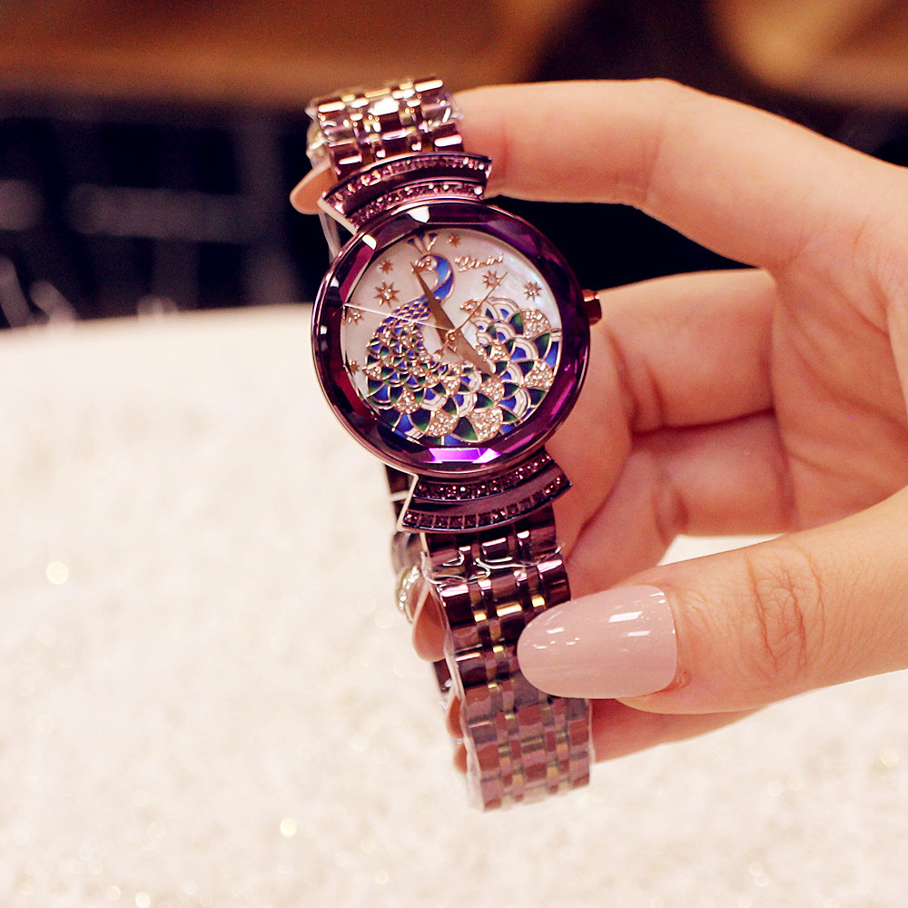 专柜时尚正品2019新款手表女士凤凰孔雀面镶钻钢带石英防水潮腕表