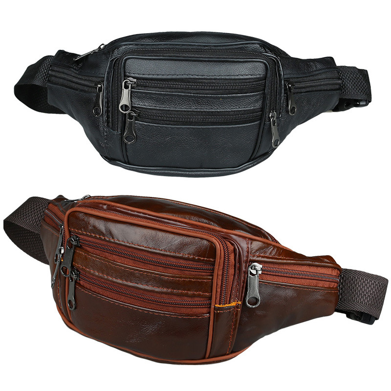 Men's Belt Bag Top Layer Leather Business Coin Purse Cattle Leather Waist Bag Large Capacity Yoga Sports Bag Crossbody Waist Bag