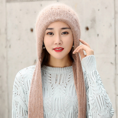 围巾带帽子一体女秋冬季保暖时尚韩版可爱冬天毛线帽连体两件套装