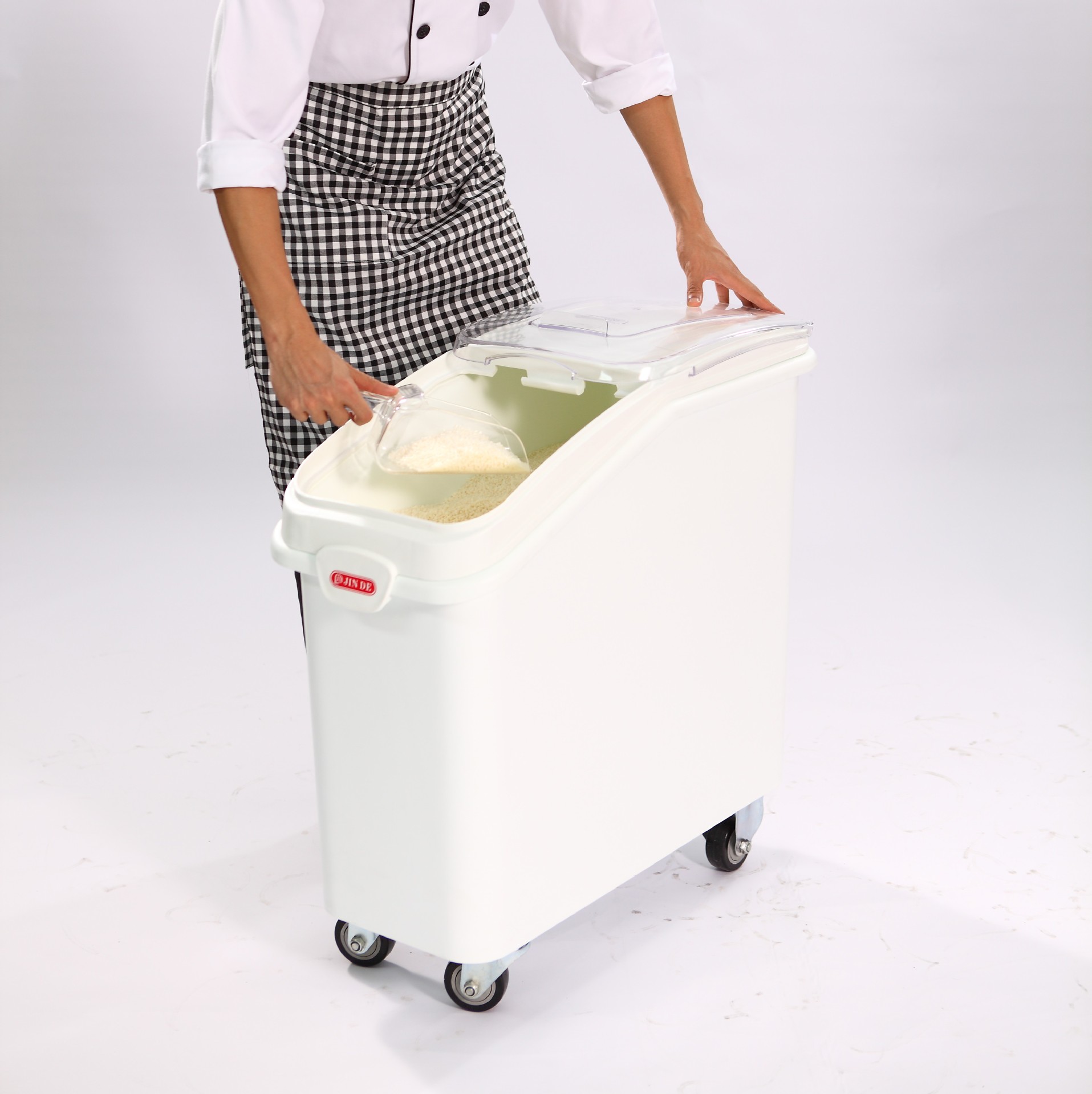 面粉车 带轮可移动糖粉车 pp防潮面粉车102升 米粉车 面粉桶
