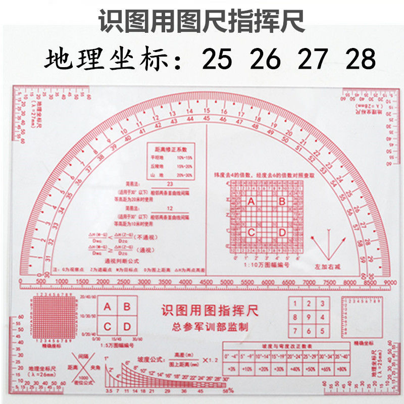 多功能识图用图指挥尺军事地形学作业工具尺子经纬度地理坐标尺子
