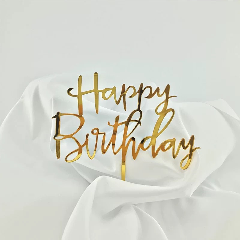 新款生日快乐连笔英文蛋糕插牌 happy birthday亚
