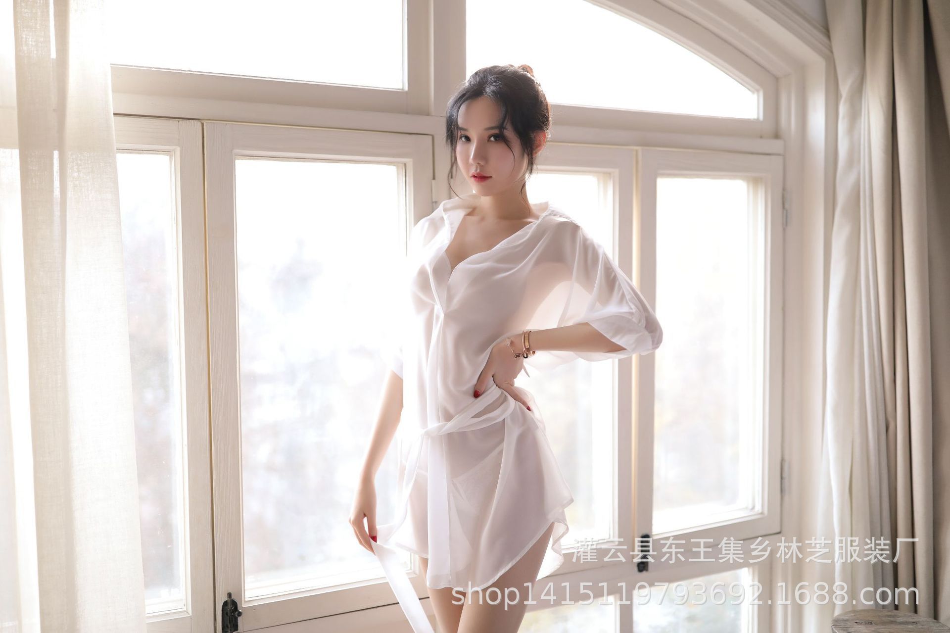 男友白衬衫情趣内衣透明雪纺大码欧美外贸系带显瘦淘宝天猫新款