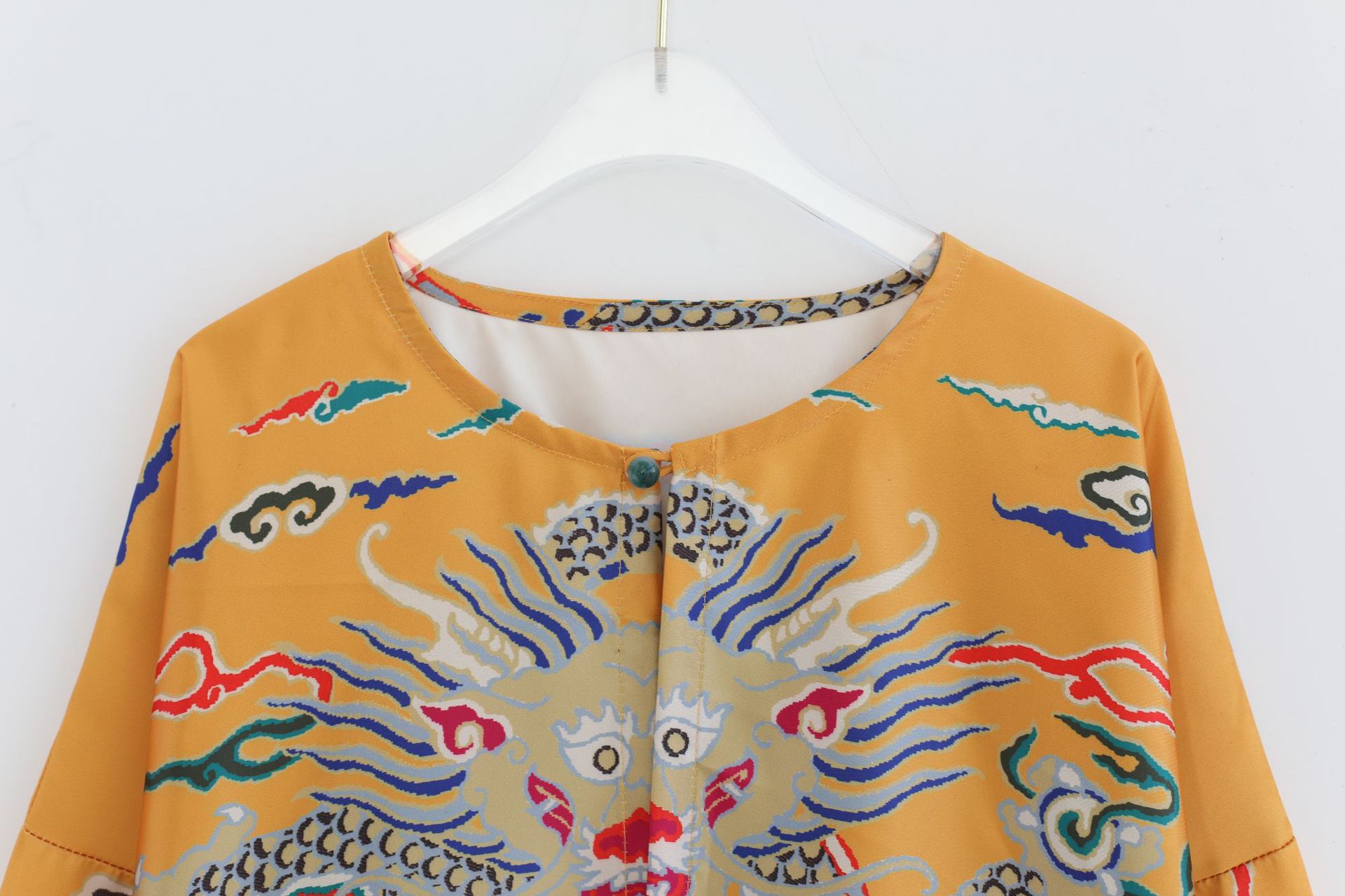 原创春季新款 玉扣龙长衫 复古中国风长衫男装长袖印龙祥云上衣