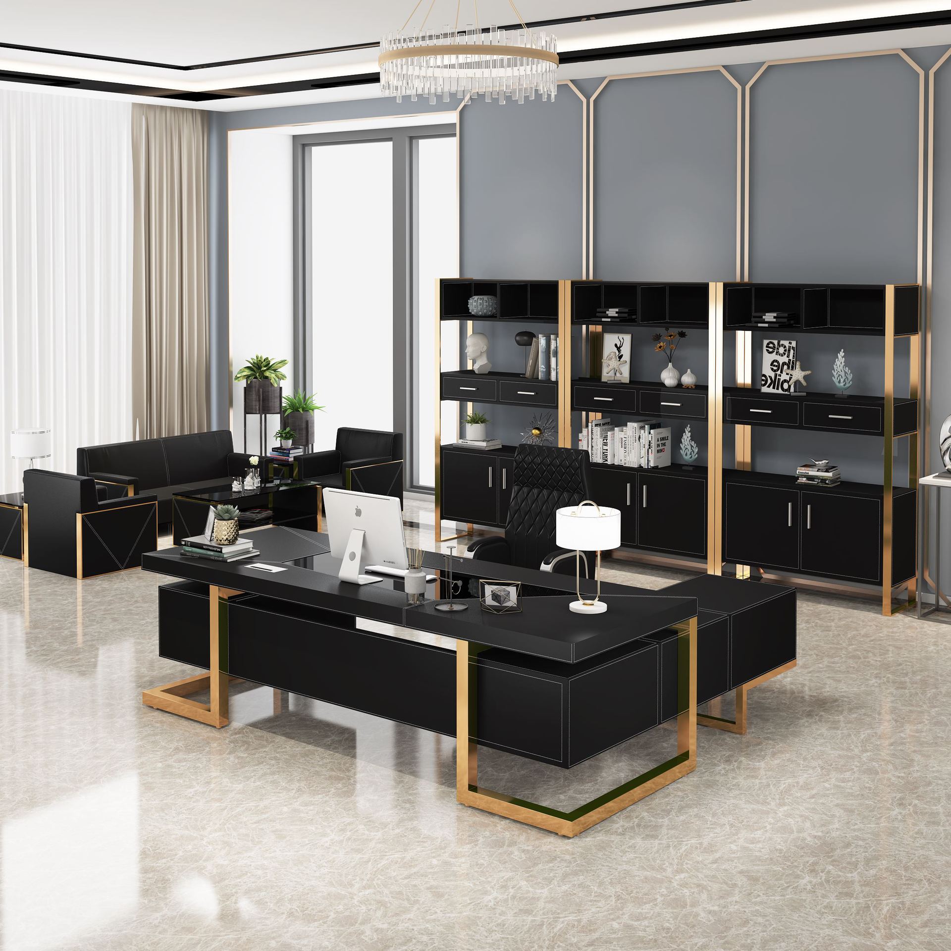 轻奢办公桌老板桌成套家具组合大班台简约现代大气办公室总裁桌子