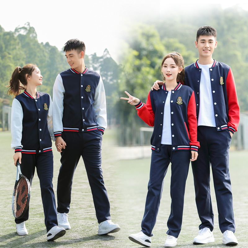 新款韩版初高中运动套装中学生班服圆领棒球服校服现货春秋扣子款