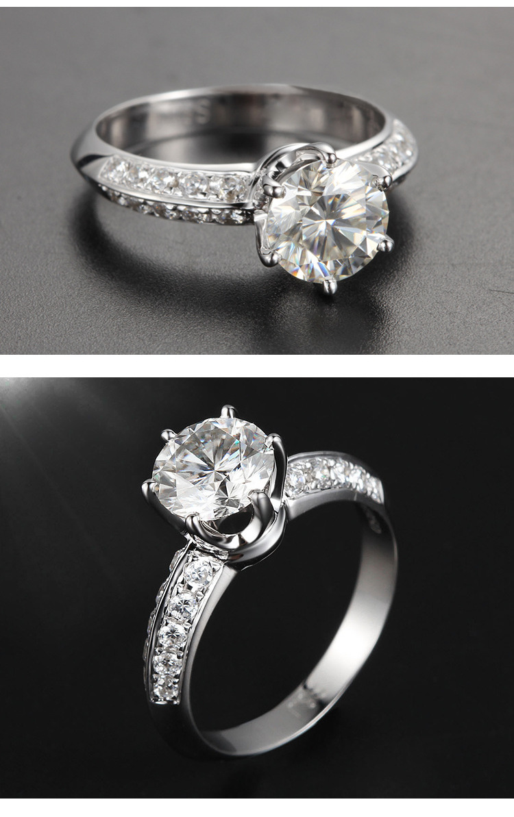 正品def色18k金豪华莫桑钻石戒指 1克拉群镶碎钻求结婚六爪女钻戒