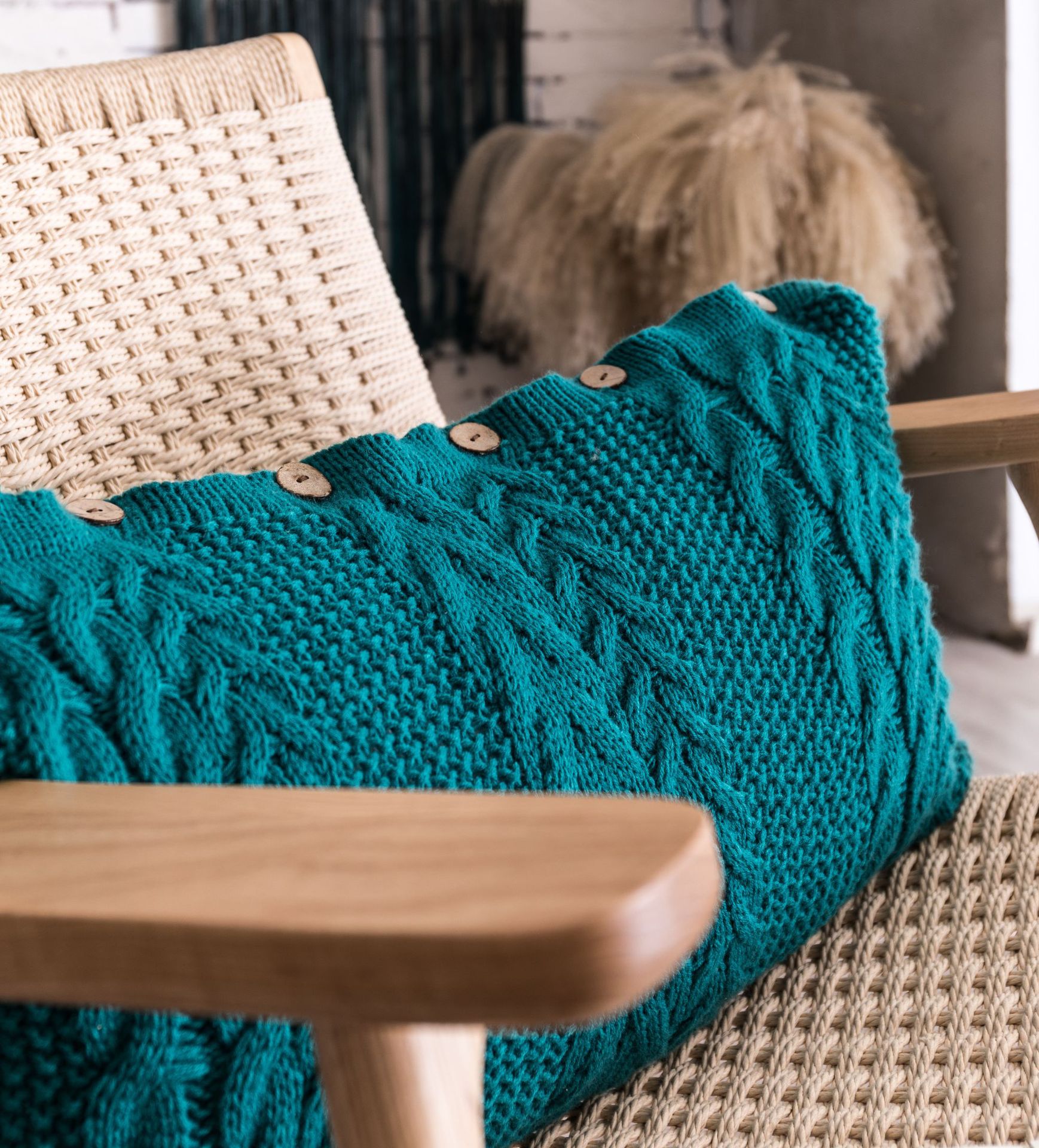 北欧风复古毛线针织麻花靠垫抱枕套双面 粗针麻花长腰枕艺术抱枕