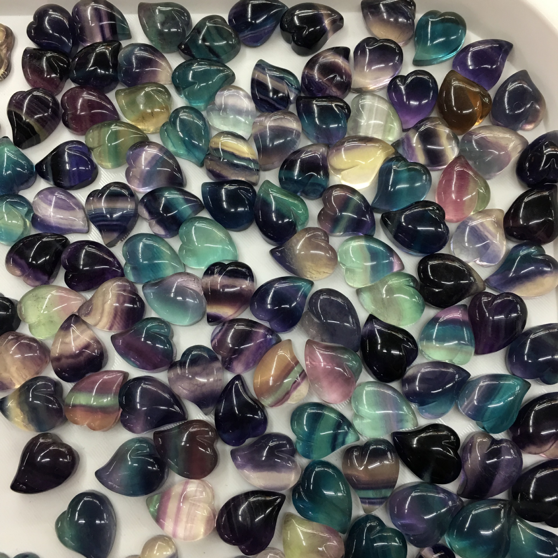 天然彩萤石心形吊坠 新款式心型吊坠 紫蓝绿萤石吊坠 diy饰品批发