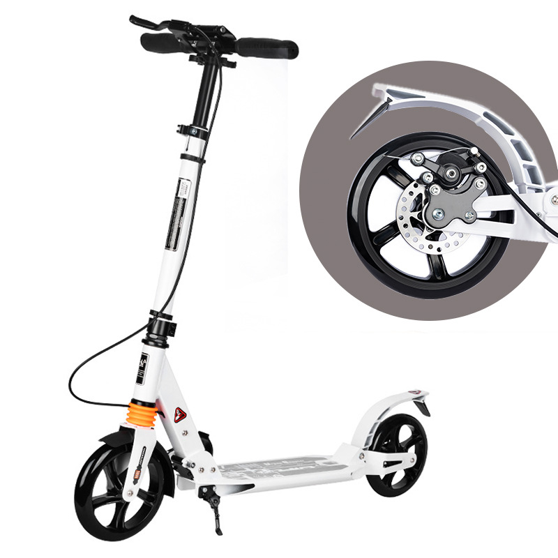 Cross-Border E-Commerce Pu Two-Wheel Scooter Single-Leg Aluminum Alloy Folding Bicycle Double Shock Absorber Disc Brake Adult Scooter