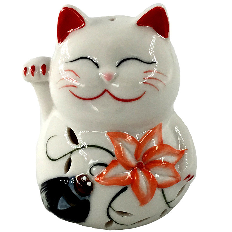 白色招财猫纯手工贴花家居店铺开业礼品环保陶瓷储钱罐摆件工艺品