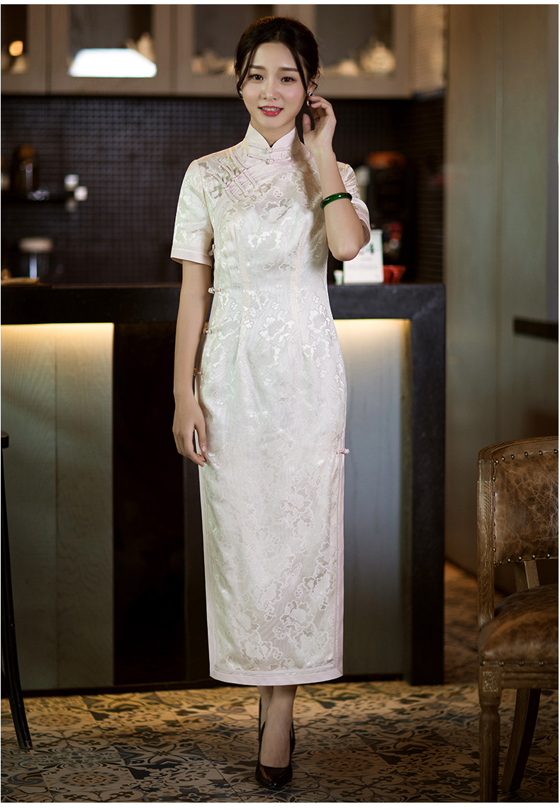 华族经典真丝花罗旗袍连衣裙长款高端庄大气中国风日常宴会礼服女