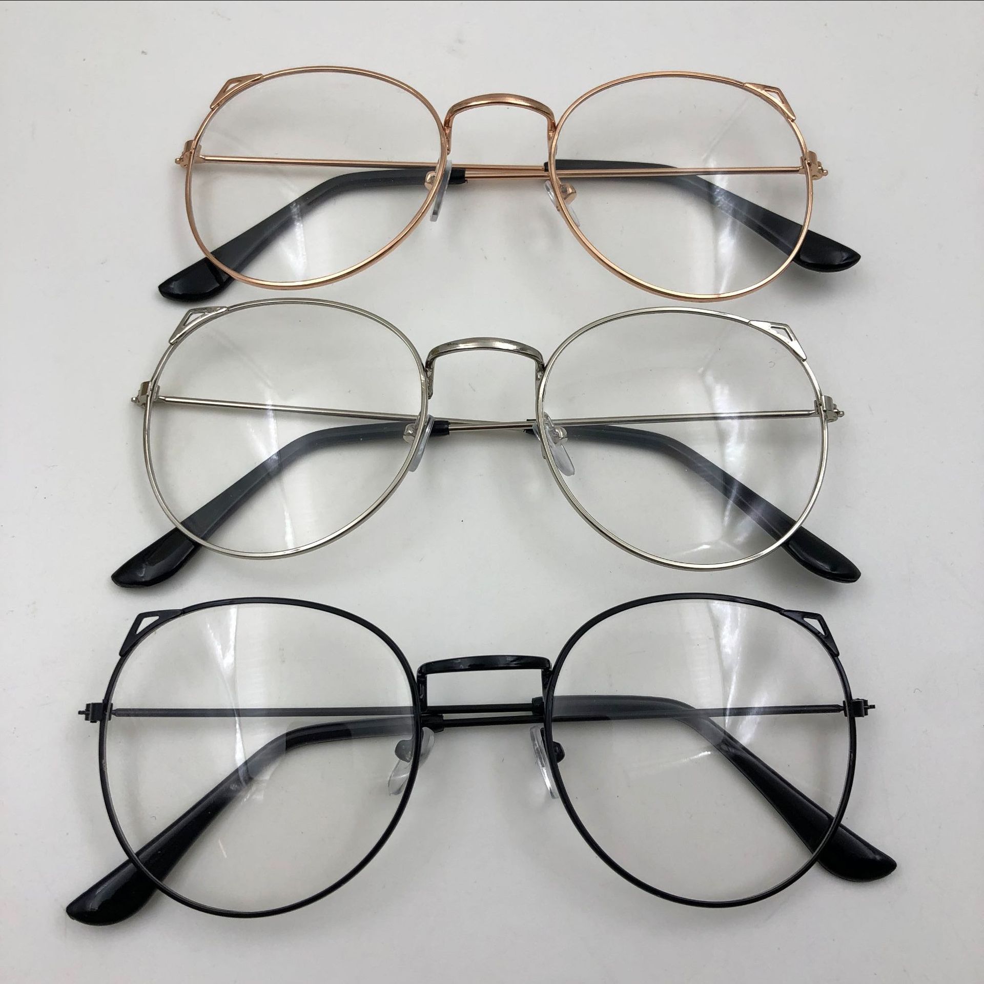 黑源猫耳朵可爱平光镜 男女学生可配近视 圆形眼镜框金属眼镜架