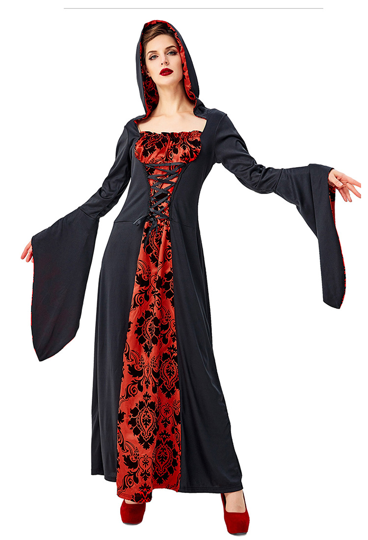 万圣节惊魂夜狂欢夜 黑红色魔法师长袍欧洲宫廷巫师吸血鬼 舞台服