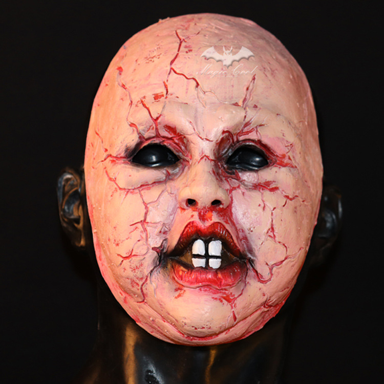 鬼娃回魂长发娃娃乳胶面具万圣节酒吧舞会恐怖鬼头套电影道具