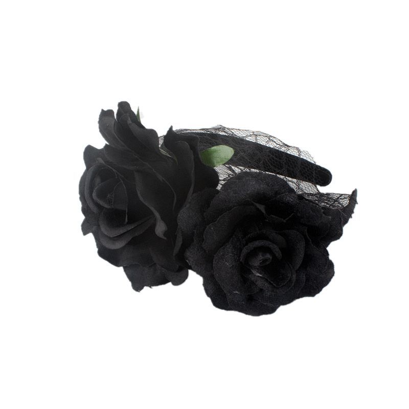 新款黑色玫瑰花朵网纱头箍 晚会派对发饰 模特时装节日装扮头扣