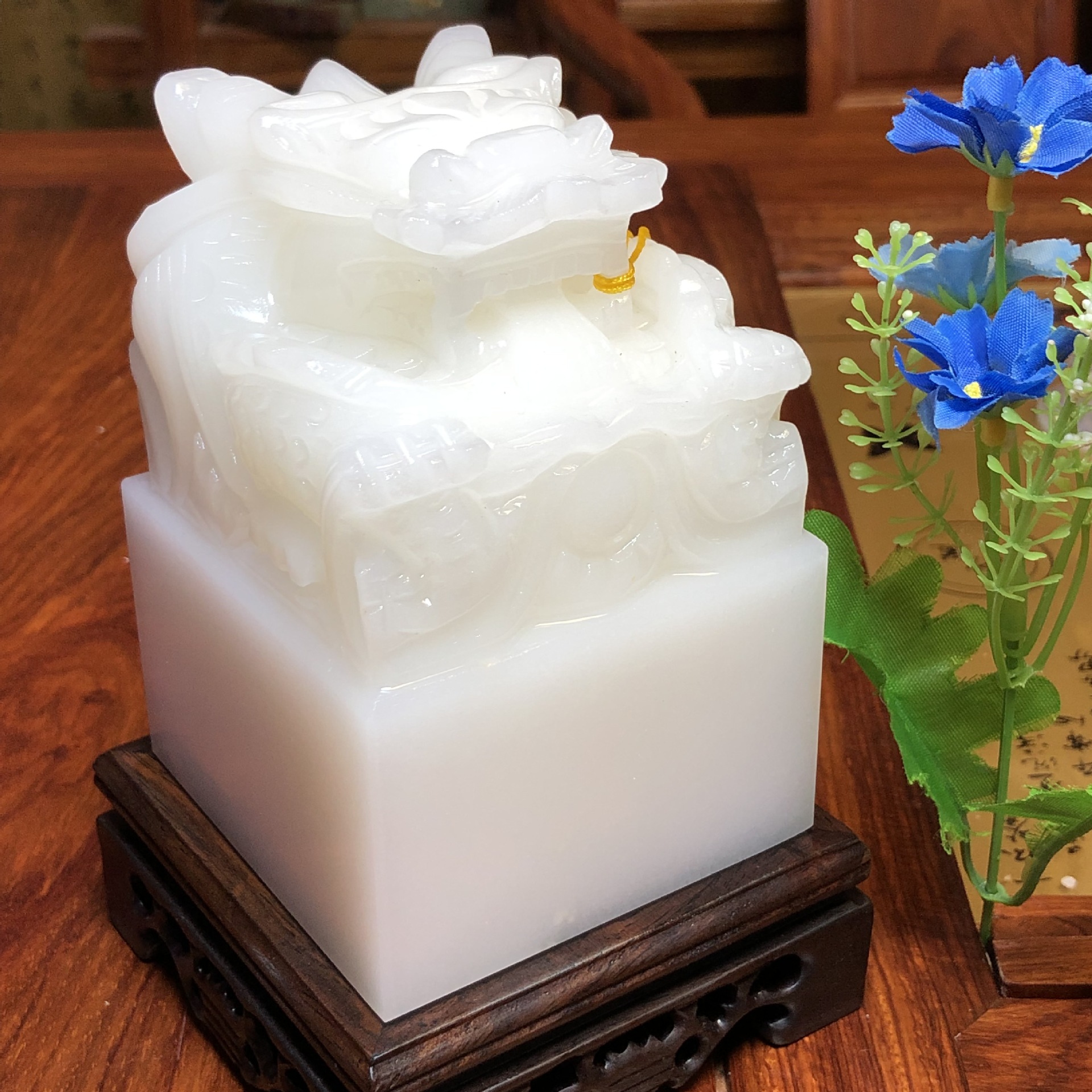 阿富汗白玉盘龙印章白玉石九龙玉玺办公摆件商务礼品公司刻字