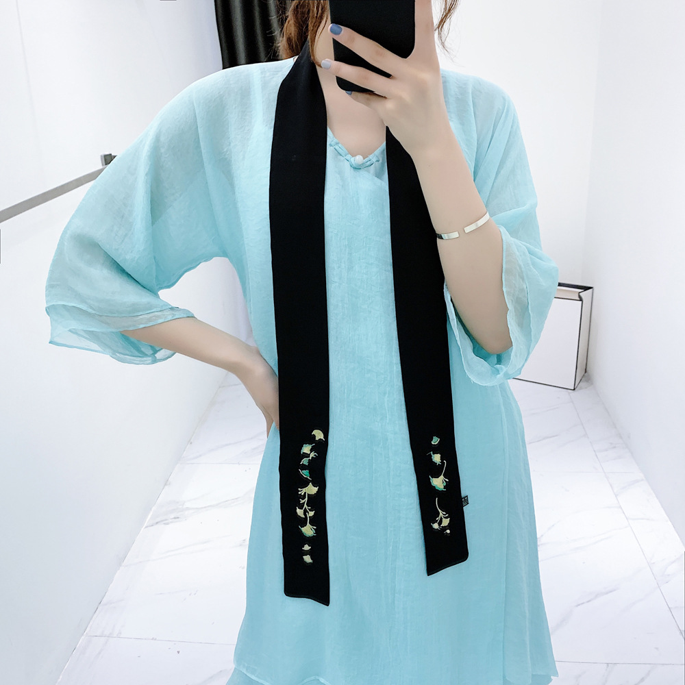 新款复古风苏州手工刺绣汉服长款百搭蝴蝶结头饰配饰飘带绣花丝巾