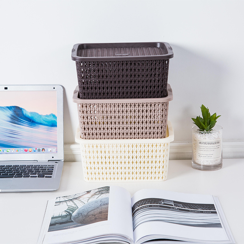 Storage Basket Storage Basket Hollow Rattan Storage Basket Sundries Container Multi-Functional with Lid Underwear More than Storage Basket