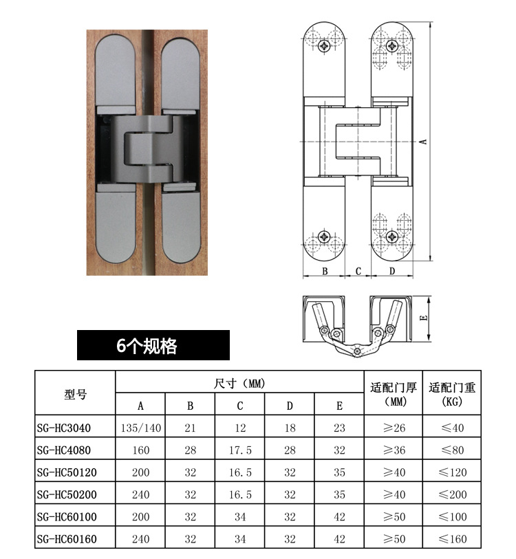 sg三维可调合页铰链尺寸图