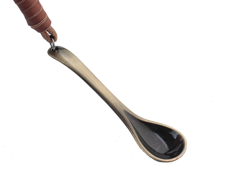 调羹汤匙茶勺锁匙环圈勺子钥匙扣手工编织牛皮绳钥匙扣厂家直销