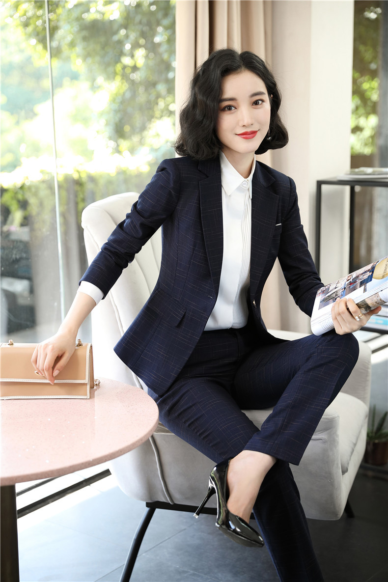 2019新款西装正装女装套装秋冬格子职业装工作服女时尚气质ol西服