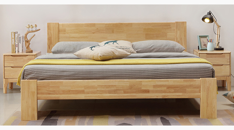 实木床北欧橡胶木床1.8米实木床原木色主卧用床现代简约双人床