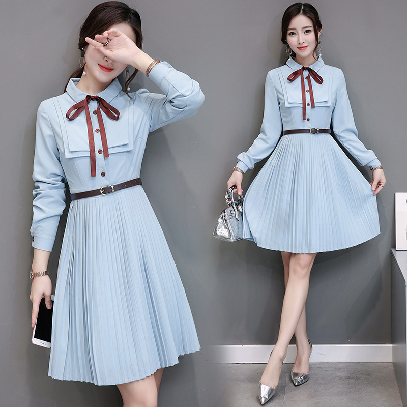 系腰带连衣裙女夏2017新款面试衣服女大学生连裙子韩版学院风女装
