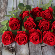 仿真玫瑰花单枝绒布玫瑰情人节礼物婚庆用花家居装饰玫瑰花