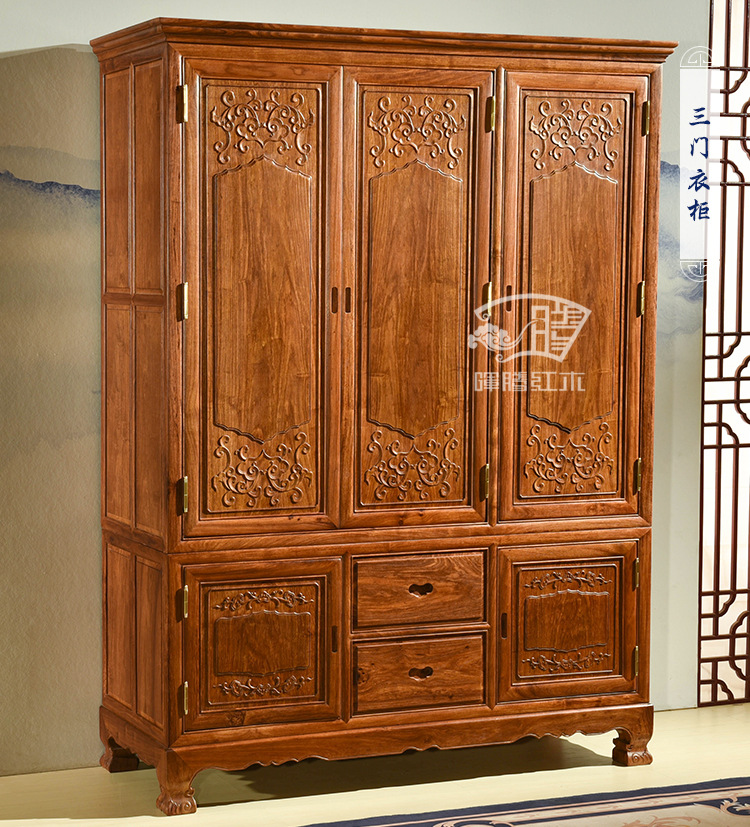 晖腾红木家具三门衣柜衣橱全实木刺猬紫檀储物柜衣橱仿古中式收纳