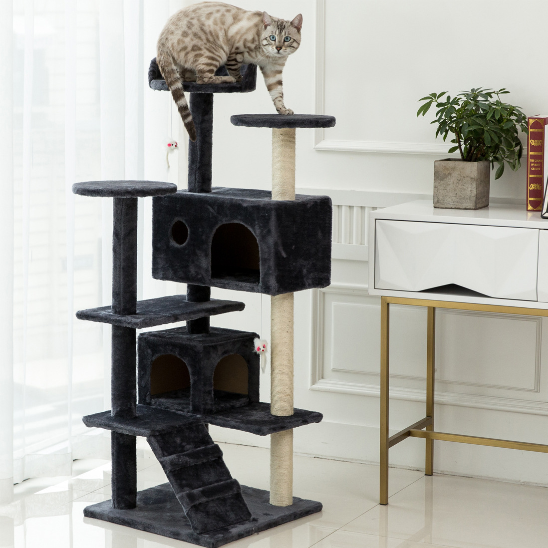 亚马逊猫树51寸猫爬架实木剑麻猫树猫抓板猫跳台海外仓代发-阿里巴巴