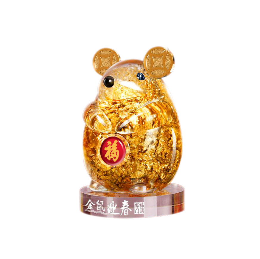 厂家直销金箔金鼠迎春 新年贺礼 鼠年摆件 鼠年礼品