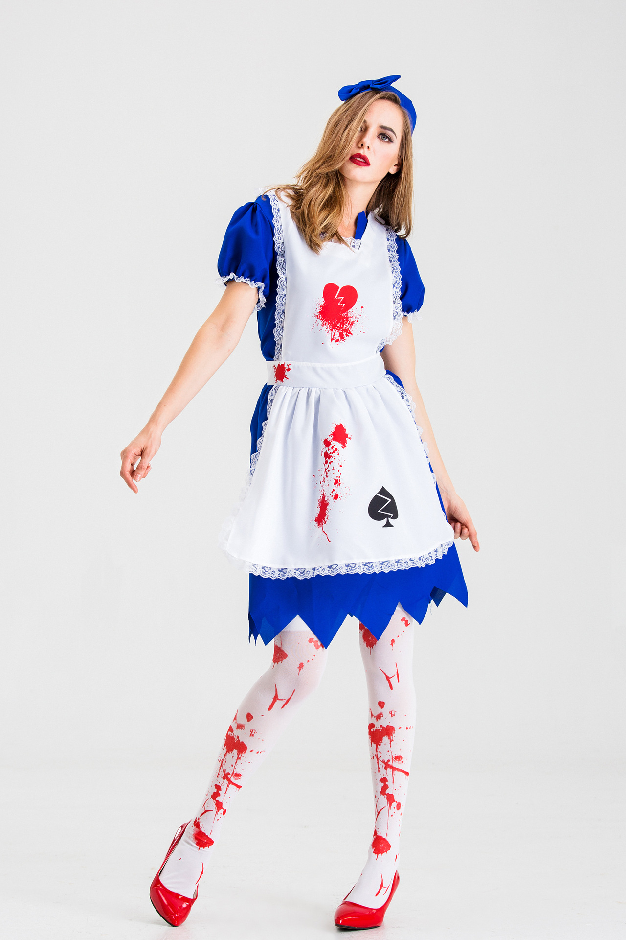 欧美新款万圣节带血爱丽丝女僵尸cosplay服饰 化妆舞会角色扮演款