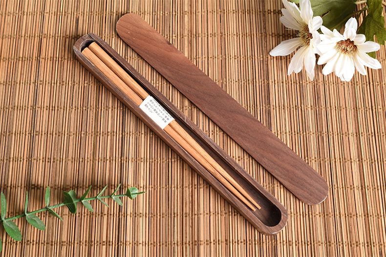 木质筷子盒餐具收纳包装盒黑胡桃便携式勺子盒筷子包装盒可定制