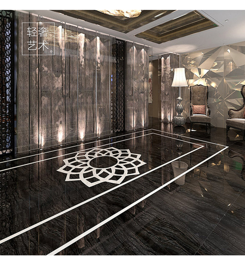 佛山全抛釉瓷砖800*800 客厅展厅黑金沙地面砖 高光深啡网地砖