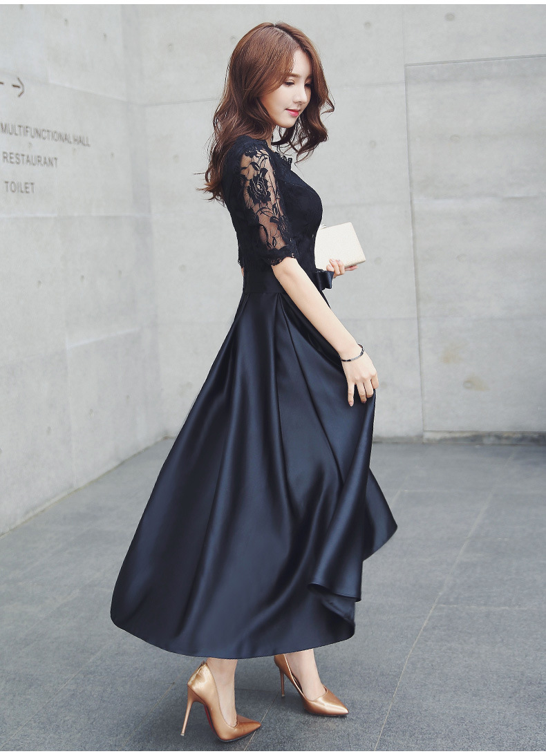 小礼服女2020秋冬新款黑色长款气质名媛宴会连衣裙优雅显瘦晚礼服