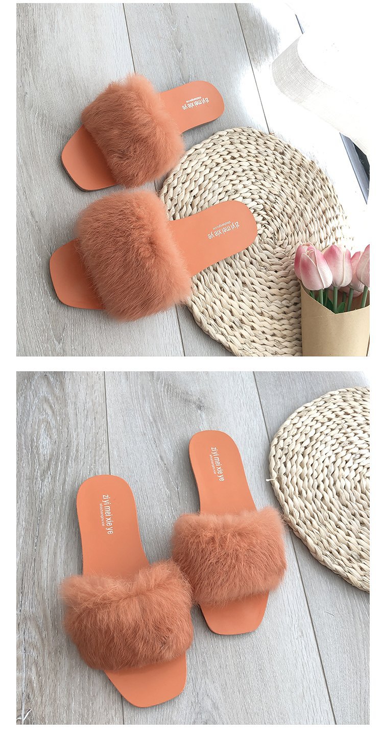 平底女鞋_新款2019夏交叉透明毛毛一字型凉拖鞋软底毛毛女鞋