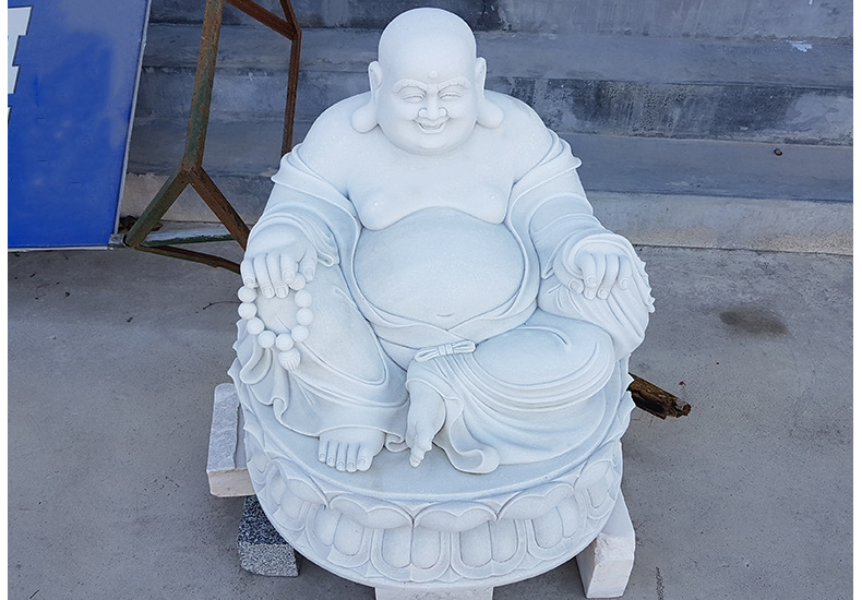 工厂直销大理石弥勒佛坐像摆件 定制现货寺庙汉白玉石雕佛像制作