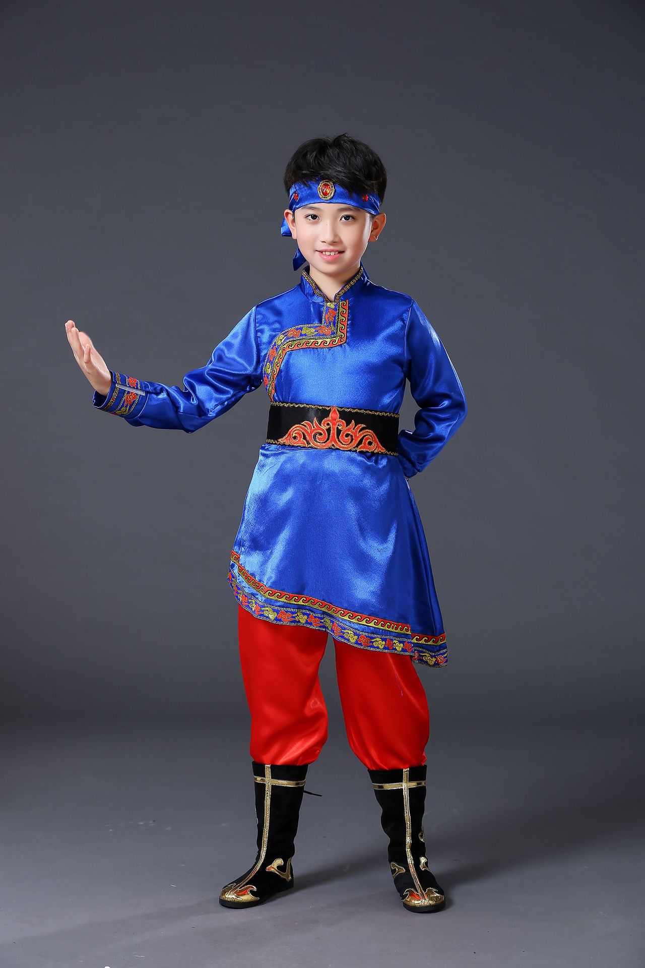 儿童蒙古舞蹈演出服男童少数民族服装少儿蒙古族服饰男孩蒙古袍