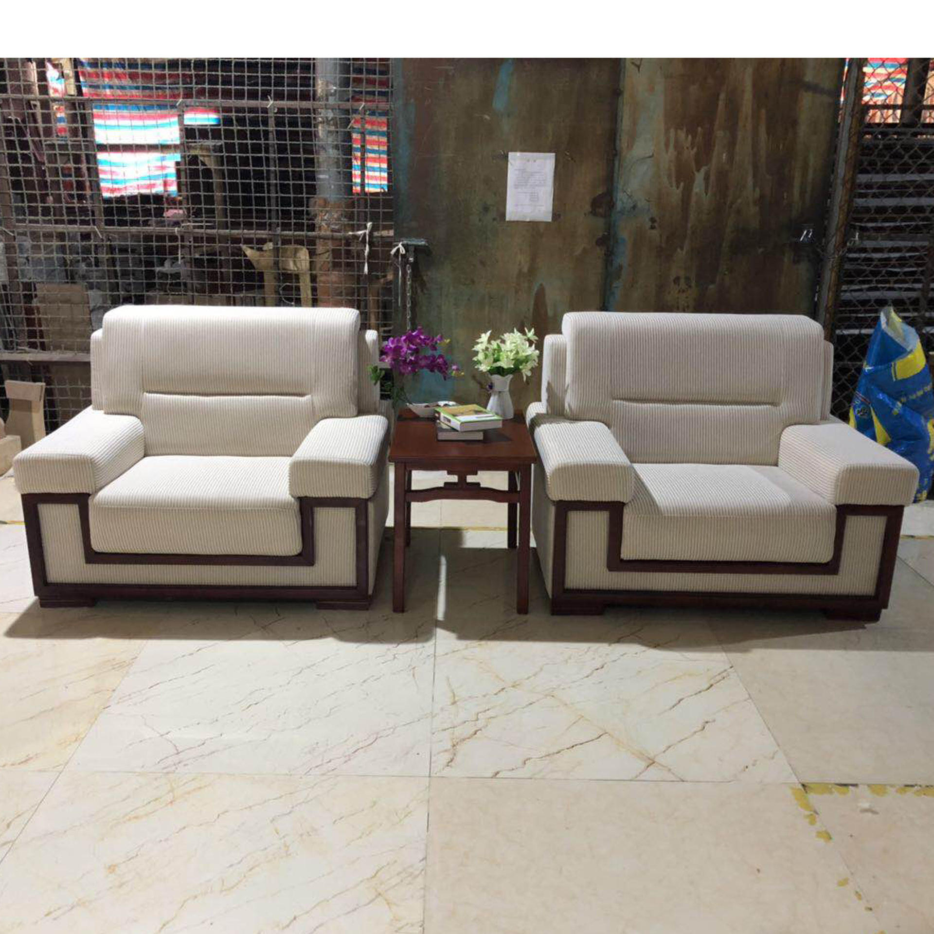 中式贵宾接待会议沙发会客接待布艺商务会议室办公室单人沙发茶几