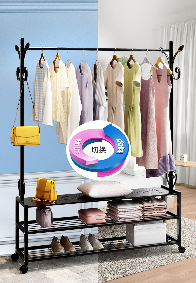 晾衣架落地折叠室内阳台宿舍单杆凉晒架服装店卧室简约家用挂衣架