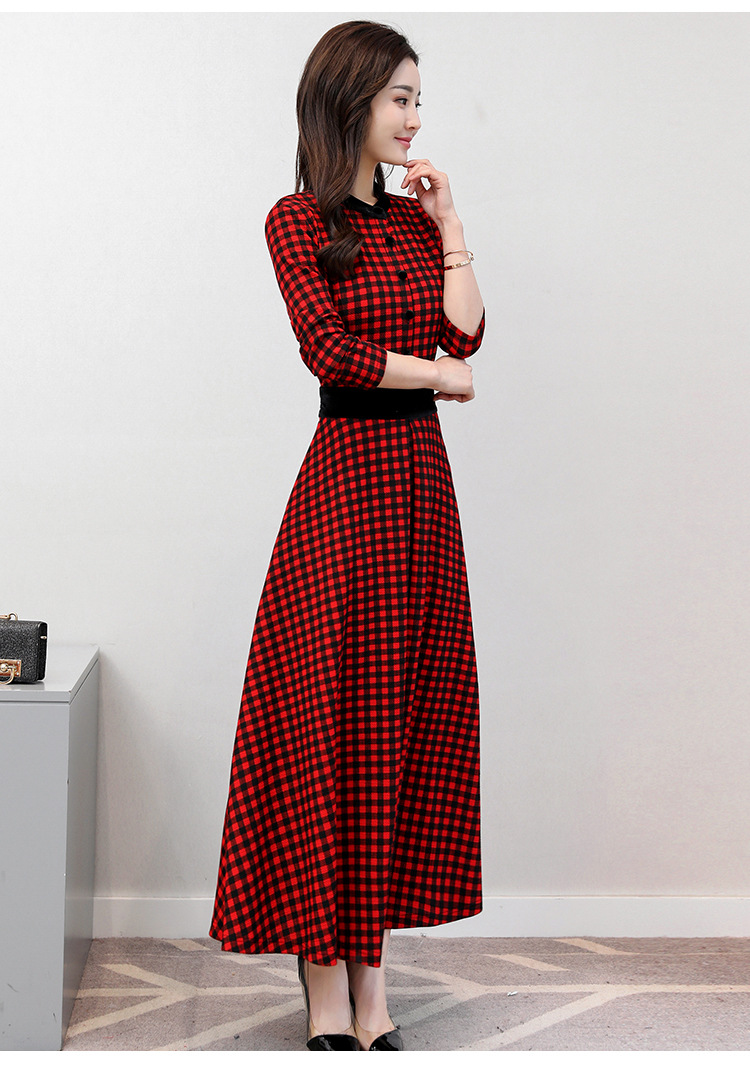 2019新款女装格子连衣裙春秋修身显瘦裙子百搭春装收腰chic长裙潮