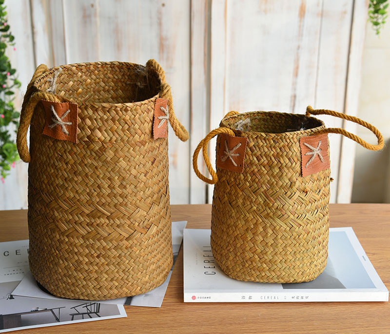 Natural Straw Baskets Flowerpot and Flower Vase Wheat Barley Decoration Dried Flower Nordic Seaweed Knitted Basket