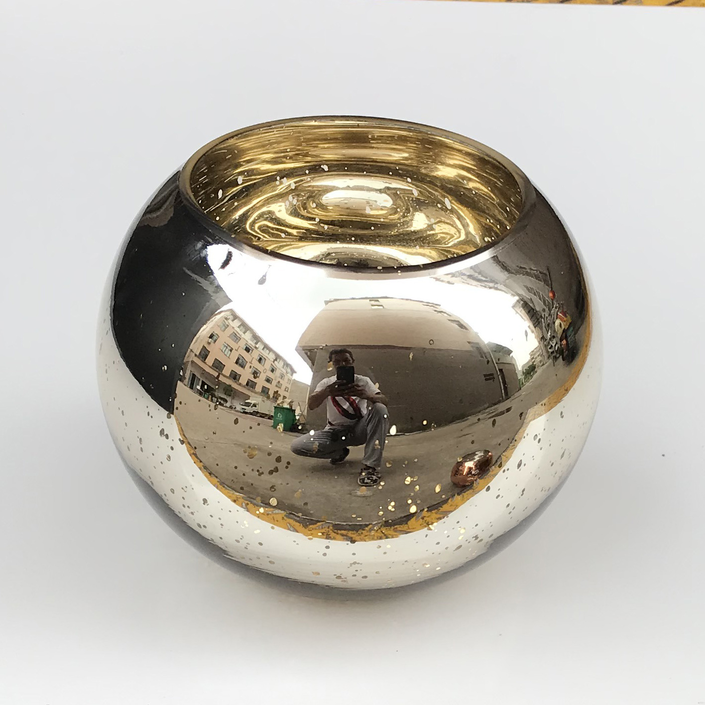 电镀碎金玻璃圆球 脏金风灯烛台 欧美圣诞玻璃装饰摆件批发